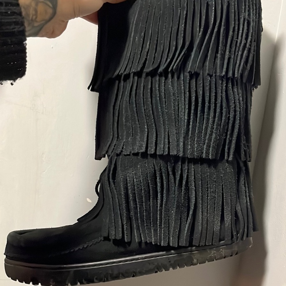 Fringe Black Suede Boots